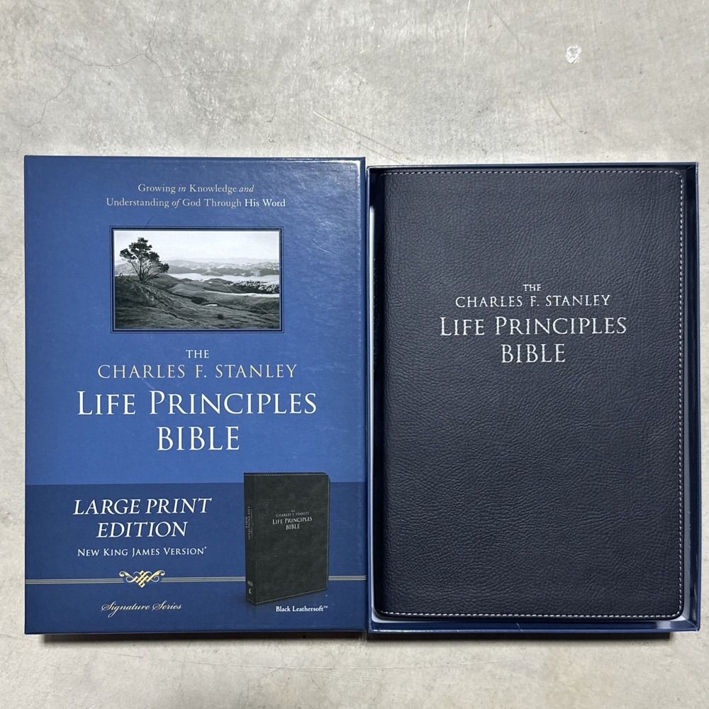 NEW NKJV Charles F. Stanley Life Principles Bible *LARGE Print* BLK Leathersoft
